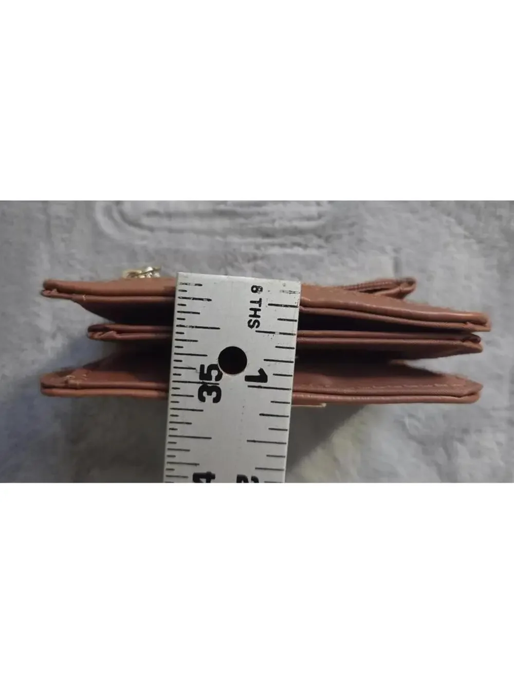 Brown Compact Faux Leather Wallet with Gold Accent